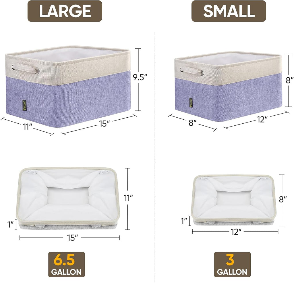 BALEINE 4 Pack Fabric Storage Bins for Shelves, Linen Storage Baskets for Organizing, Decorative Closet Bins for Clothes, Home (Lavender, 15''x11''x9.5'')