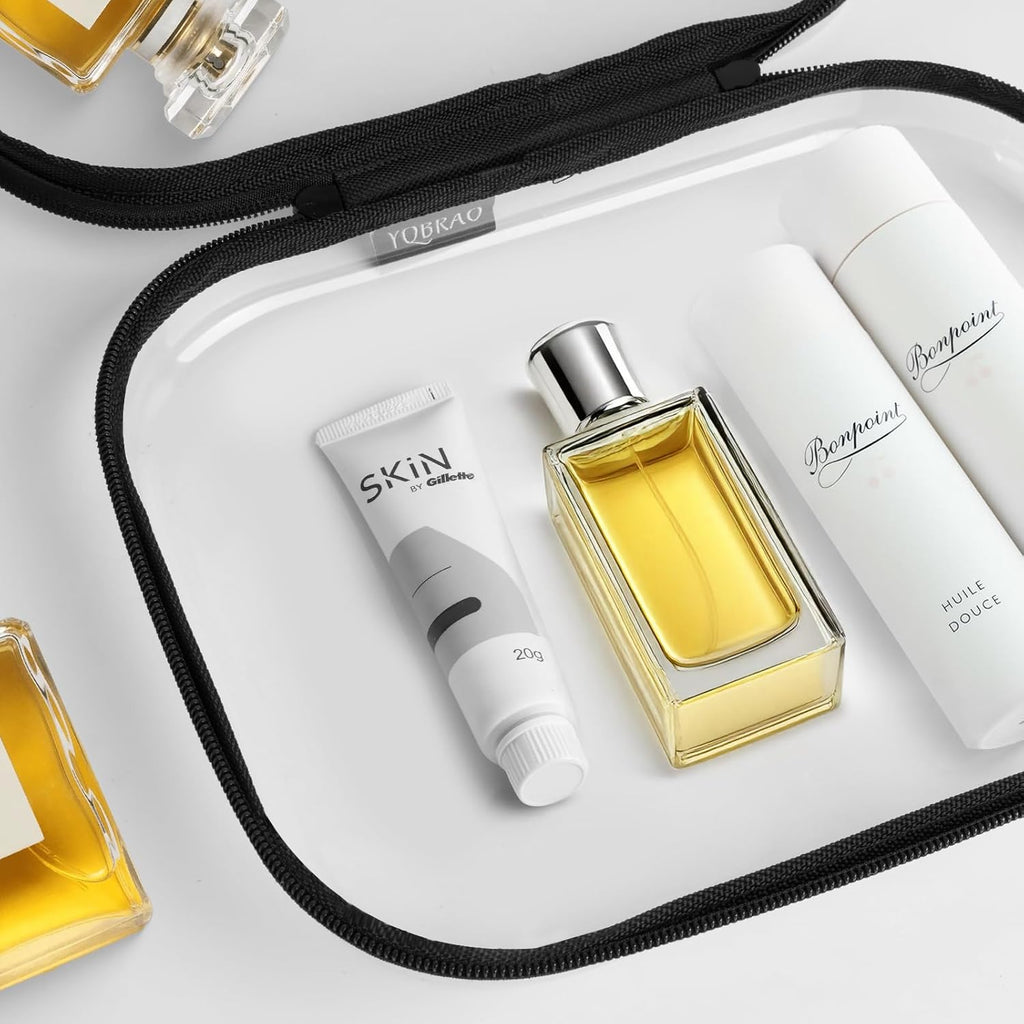 Hard Sided Clear Zipper Case for Storage- Professional-Grade Plastic Clear Zipper Pencil Case,Toy Storage Bins, Toiletry Pouch, Travel Organizer, Cosmetic Bag（Black,3 Pack, LMS）