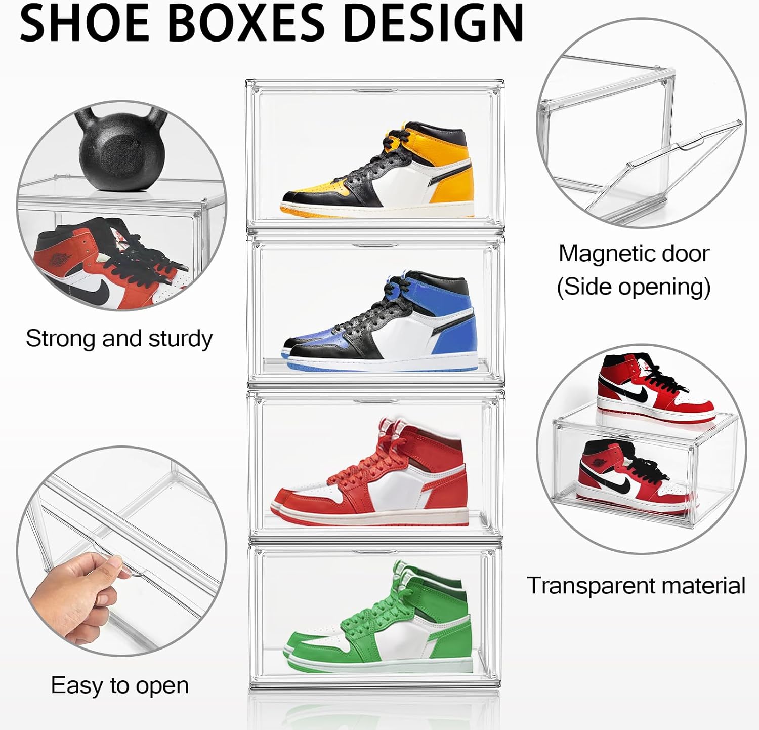 10 Pcs Acrylic Sneaker Shoe Display Case Size 14, Transparent Shoe Box Storage Bins Clear Plastic Stackable Boot Handbag Organizer Containers with Lids