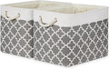 Bidtakay Large Fabric Storage Basket Set of 2 Collapsible Rectangle Basket for Shelves 16" X 11.8" X 11.8" Decorative Organizer Bins for Clothes Toys(White&Quatrefoil Grey)