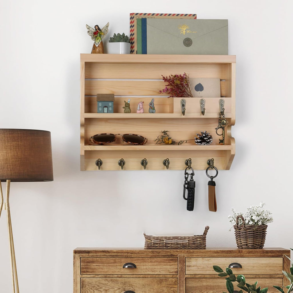 Innovation Key Holder for Wall, Mail Organizer with Key Hooks, Keys Holder on Wall, Natural Color