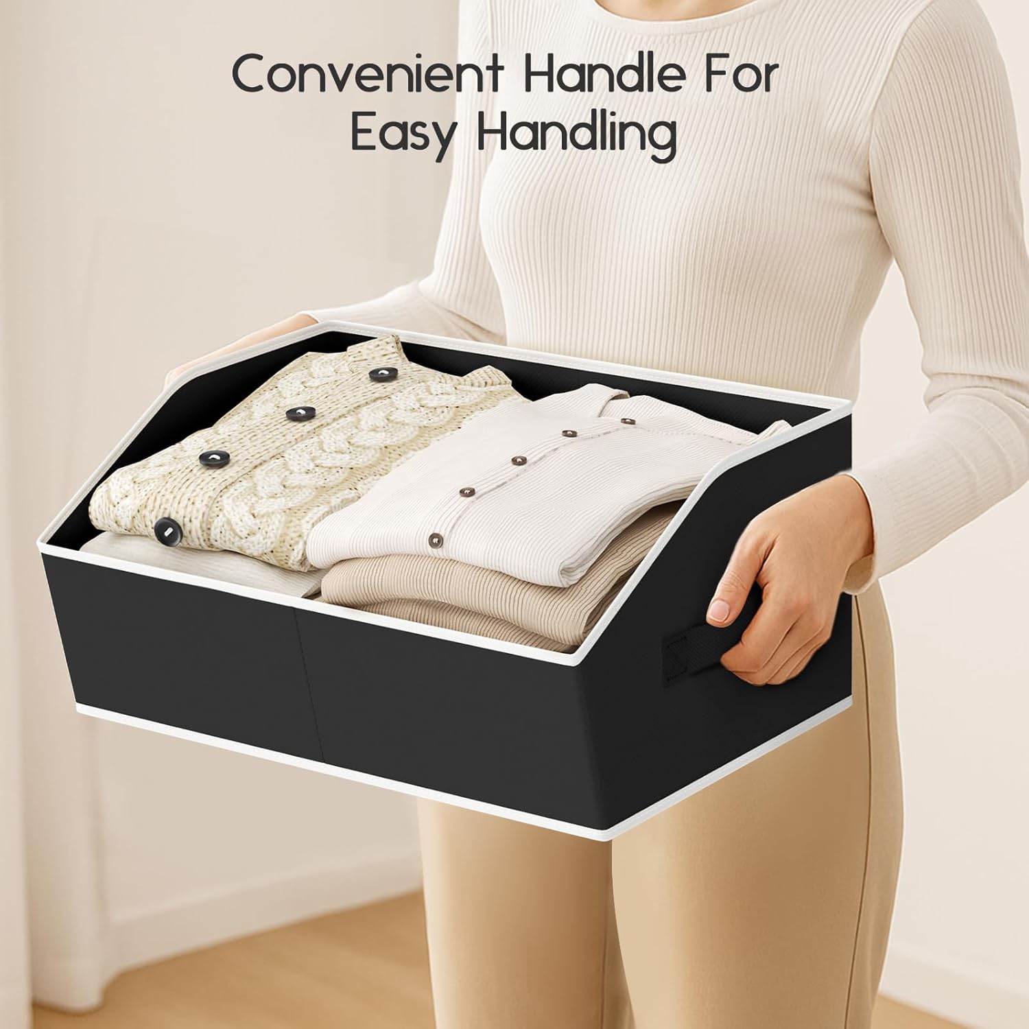 Large Closet Organizers and Storage Bins - 8 Pack Trapezoid Storage Baskets for Shelves, Foldable Fabric Baskets with Handles Ideal for Closet, Basket, Wardrobe and Shelf Storage, Black