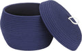 Sea Team Round Cotton Rope Storage Basket with Lid, Decorative Woven Storage Bin, Pot, Caddy, Organizer, Container for Snacks, Towels, Plants, 13 x 9 Inches (Large, Dark Blue)