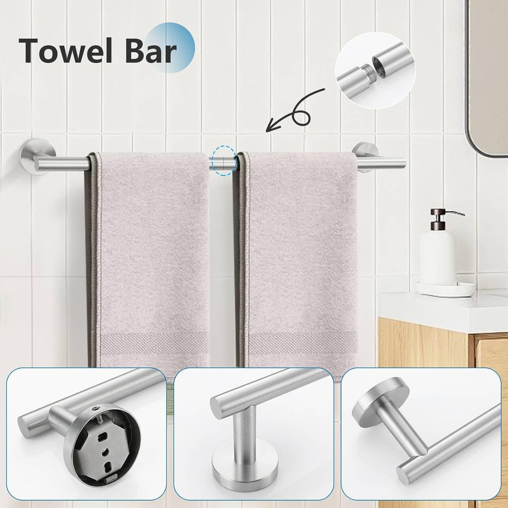 10-Piece Towel Bar Set Brushed Nickel Bathroom Hardware Set Upgraded Towel Hooks Towel Holder Set for Bathroom Stainless Steel Wall Mounted Bathroom Accessories Set 23.6 Inch