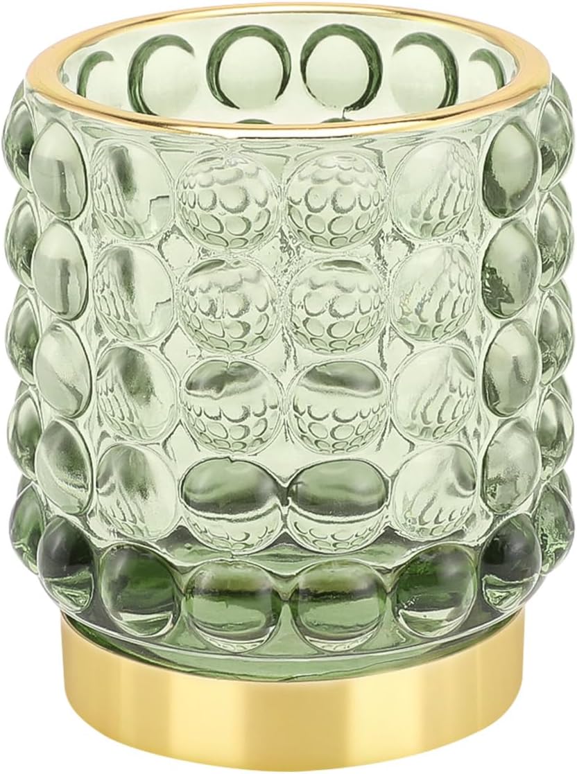 DASITON Makeup Brush Holder Organizer, Crystal Cosmetic Make Up Brush Holder, Glass Makeup Brushes Storage Organizer, Vintage Make Up Cup Desk Pen Pencil Holder, Toothbrush Holders (Green S)