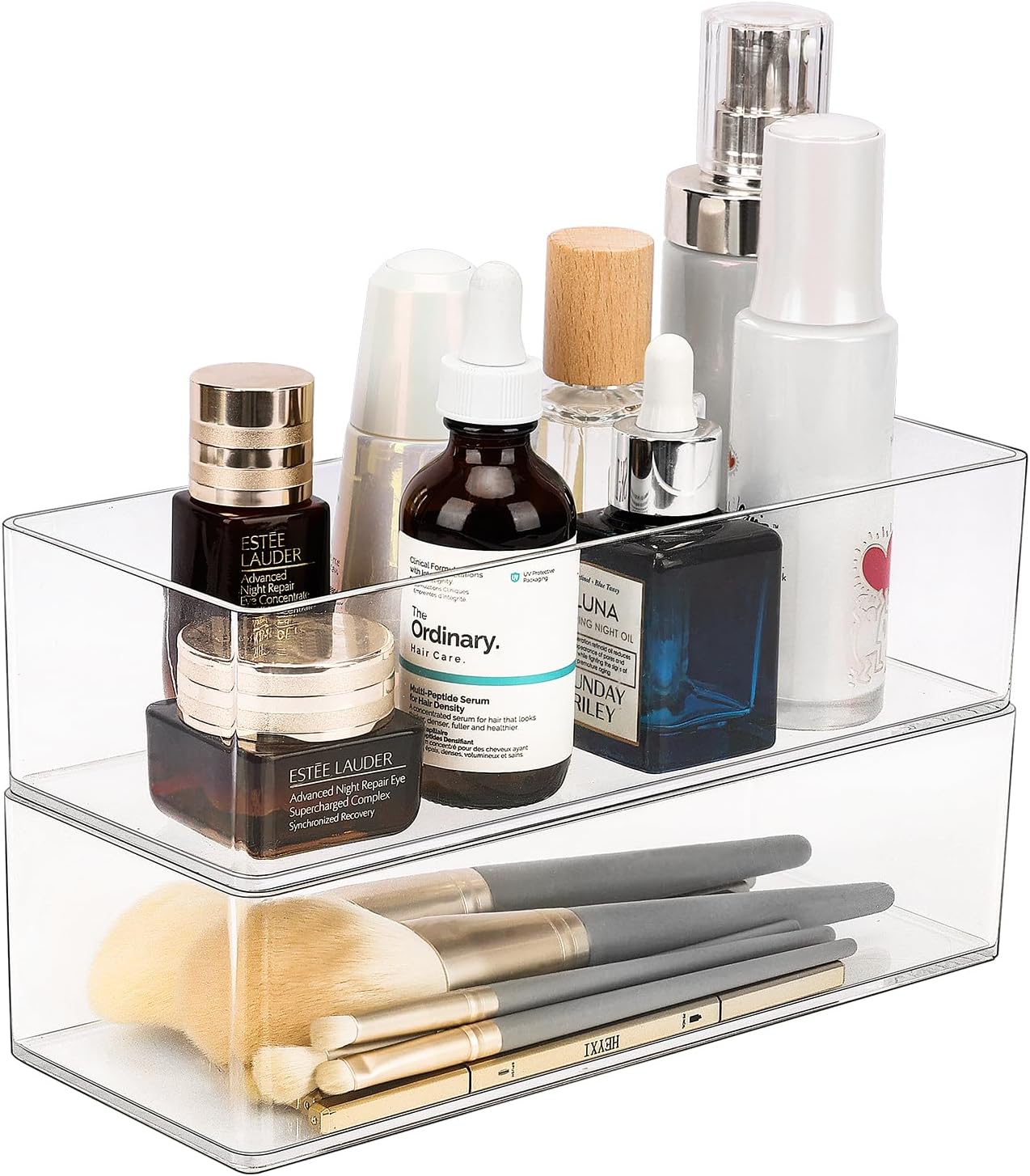 JessLab Acrylic Organizer, 2PK Cube Sections Makeup Organizer for Drawer, Makeup Organizer for Vanity, Countertop, Bathroom, Kitchen and Cabinet Storage(1+1 Compartment)