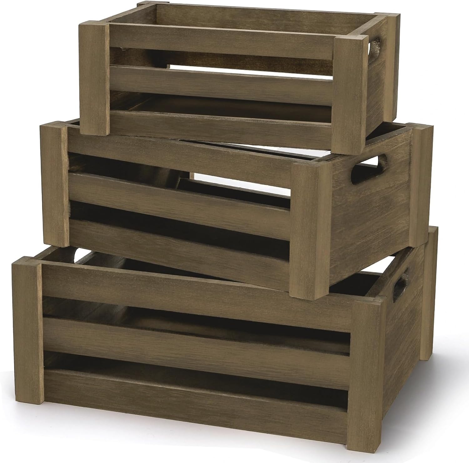 Lawei Set of 3 Wood Nesting Storage Crates with Handle, Rustic Farmhouse Decorative Wooden Crates Distressed Crates Storage Container for Display, Large Vintage Wood Decor Crates Wooden Baskets