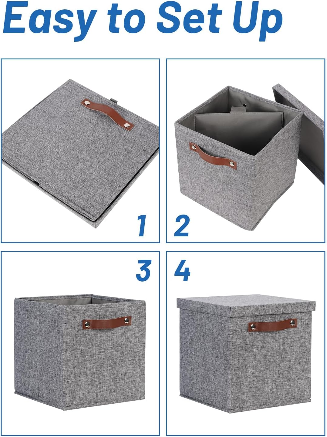 Temary Foldable Fabric Storage Bins with Lids, 2-Pack Storage Bin for Organizing Living Room, Closet Organization, Multi-Purpose Storage Boxes for Clothes (Grey, 10.5x10.5x10.5 inch)