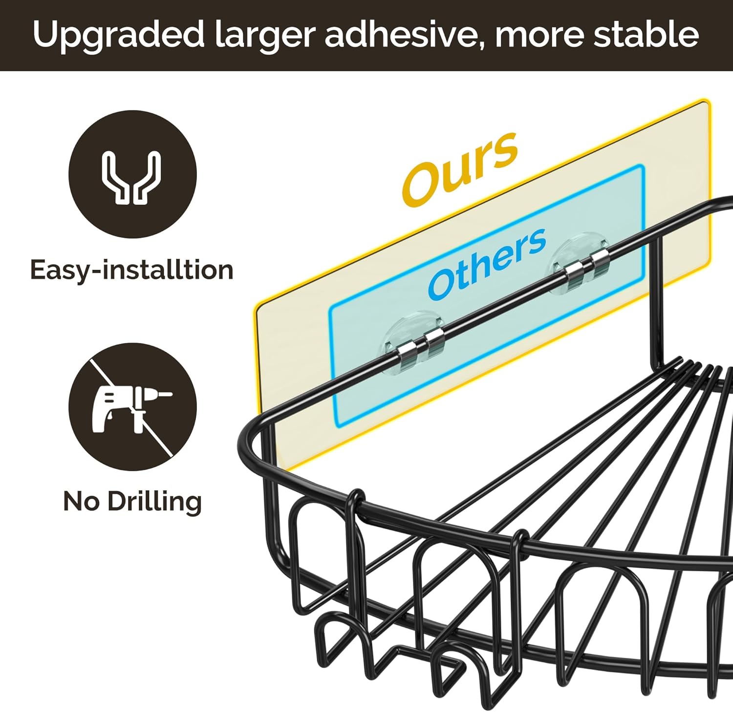 Orimade Corner Shower Caddy Stainless Steel with Hooks Wall Mounted Bathroom Shelf Storage Organizer Adhesive No Drilling 3 Pack, Matte Black Only for 90-Degree Corner