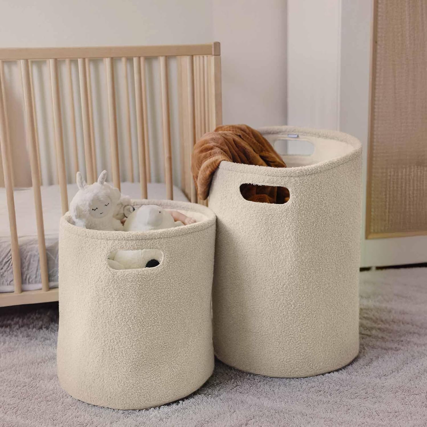 PUTSKA Basket – Round Storage for Clothes – Soft Baby Girl Basket for Nursery, Kids Room, Bedroom, Living Room – Large, Cream