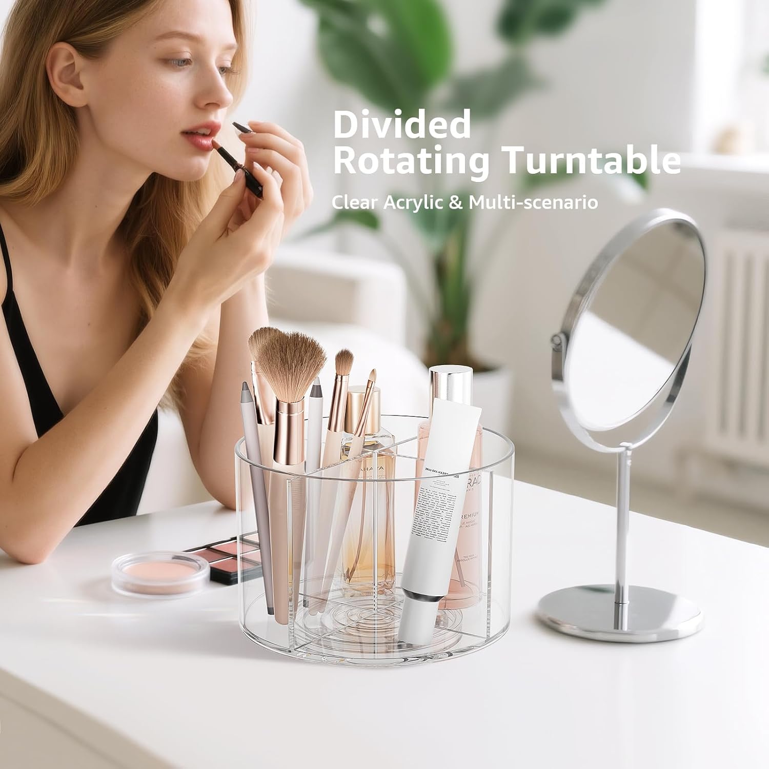 Divided Drink Packet Organizer, Rotating Turntable Organizer, Clear Lazy Susan for Powdered Drink Mix, Water Drink Packet Holder