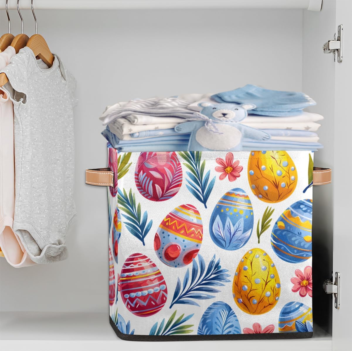 TropicalLife 13x13x13 Inch Large Fabric Storage Cube Easter Eggs Foldable Storage Bin with Handles Organizer Boxes Cube Basket for Shelves Organizing Closet