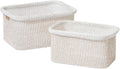 La Jolie Maison Blended Fabric Storage Baskets Set of 2, Rectangle Knitted Baskets for Organizing, Boho Decorative Baskets, Durable Finish, Oatmeal