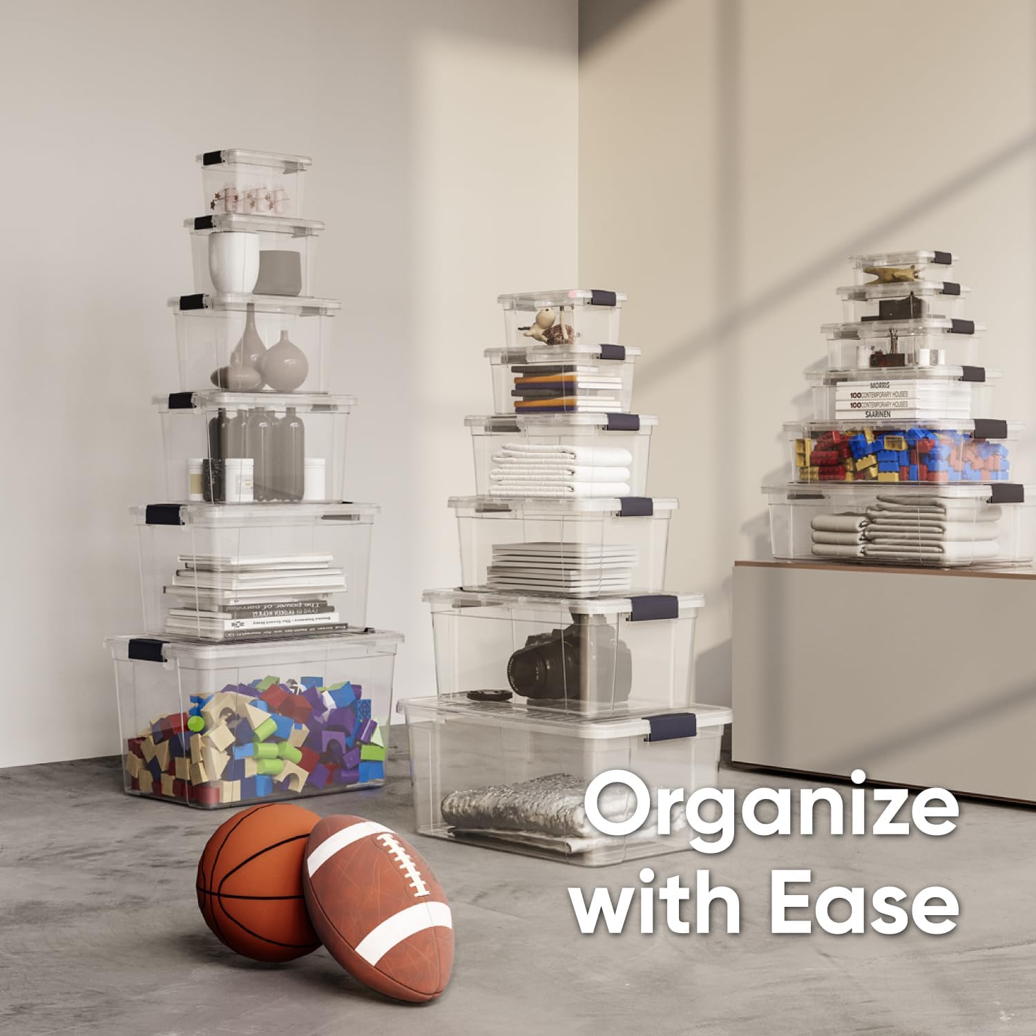 Superio Clear Storage Boxes with Lids, 11 Quart Plastic Container Bins for Organizing, Stackable Crates, BPA Free, Non Toxic, Odor Free, Organizers for Home, Office and Dorm, 8 Pack