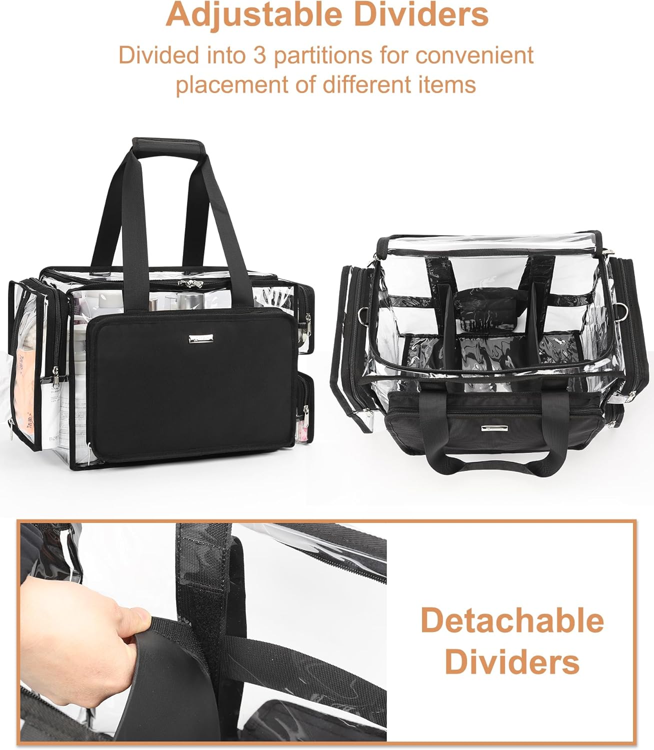 Relavel Professional Makeup Case Backpack and Large Clear Makeup Bag for Makeup Artists, Makeup Kit Set Bag, Durable Water-resistant Material, with Shoulder Strap and Adjustable Dividers