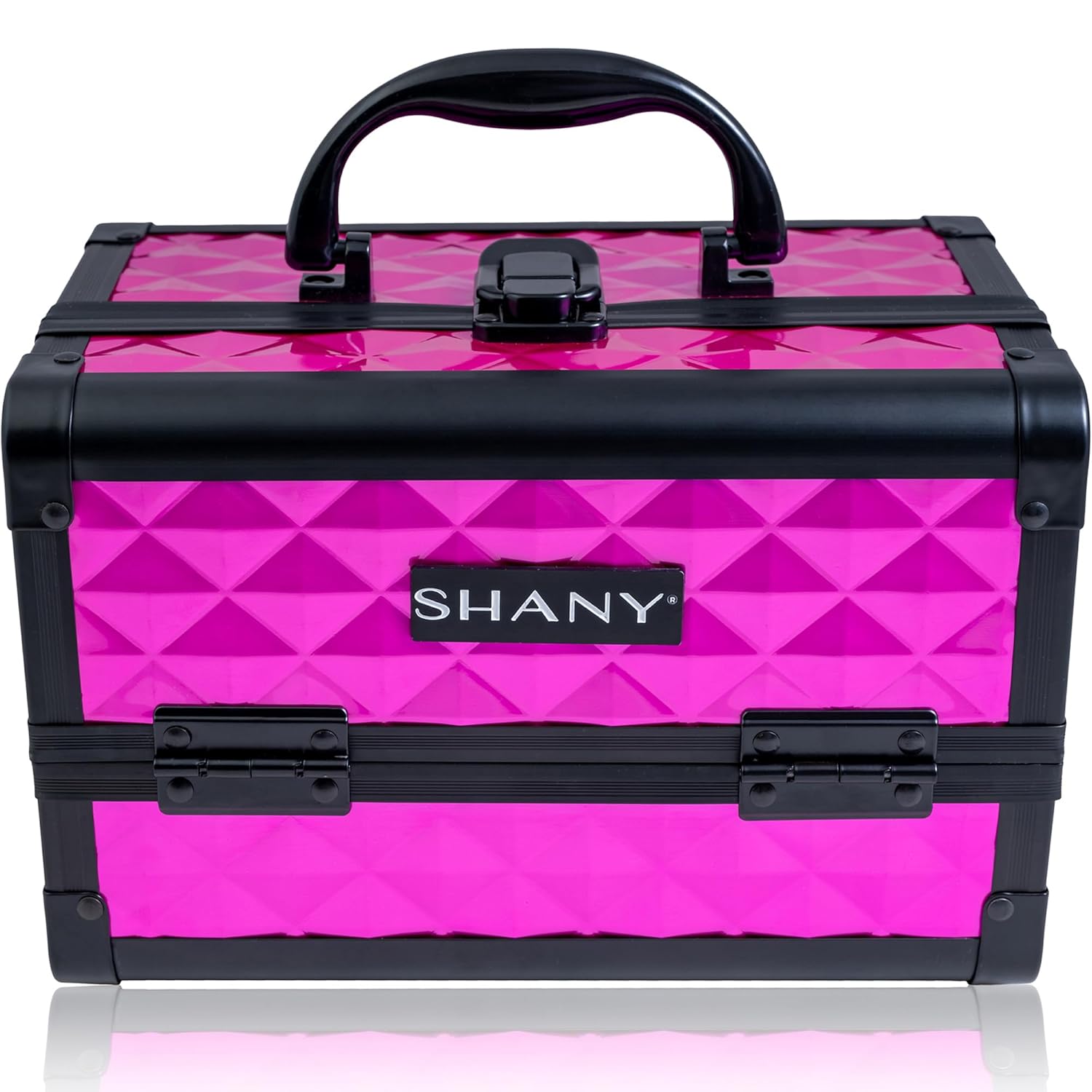 SHANY Chic Makeup Train Case Cosmetic Box Portable Makeup Case Cosmetics Beauty Organizer Jewelry storage with Locks, Multi trays Makeup Storage Box with Makeup Mirror - FOXY PINK