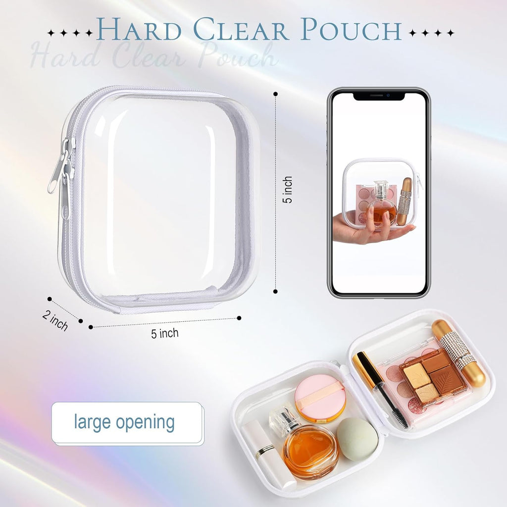 Sanwuta 6 Pcs Clear Hard Zipper Case Hard Plastic Zipper Pouches Transparent Makeup Bag Pencil Pouches for Travel Snacks Christmas Trinket Storage Organizer Box(White,5 x 5 x 2 Inch)