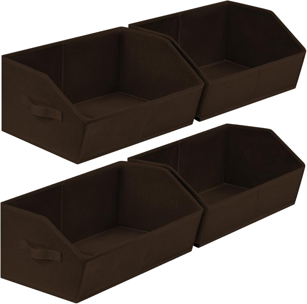 Closet Baskets for Shelves Trapezoid - Decorative Storage Baskets with Handle, Closet Bins for Organization, Shelf Storage Bins for Clothes, Books, Home, Office, 4 Pack, Brown