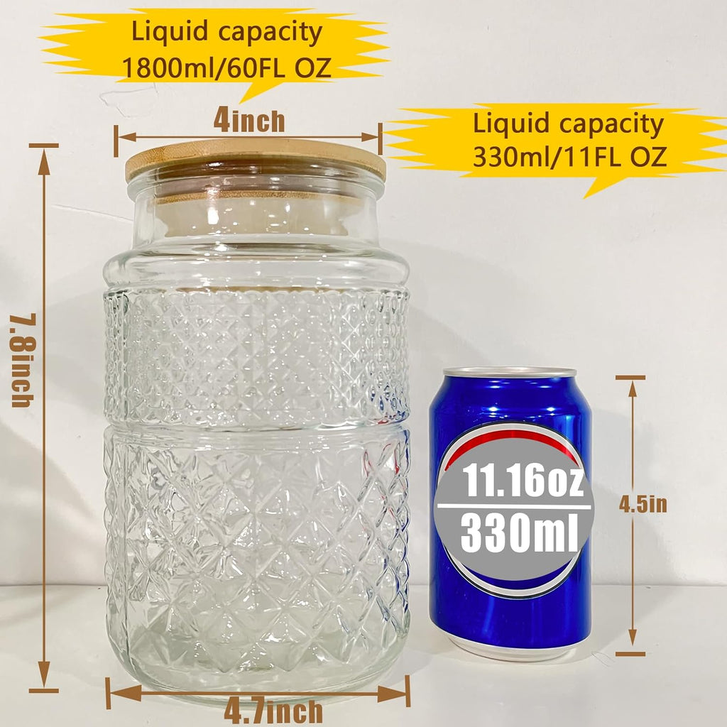 Viovian Vintage Glass Jar with Lid Wood Spoon 60 OZ Round Thick Glass Storage Jars Airtight Lids Decorative Canister Container for Food Candy Cookie Sugar Coffee Tea Nuts Snack Bath Salt