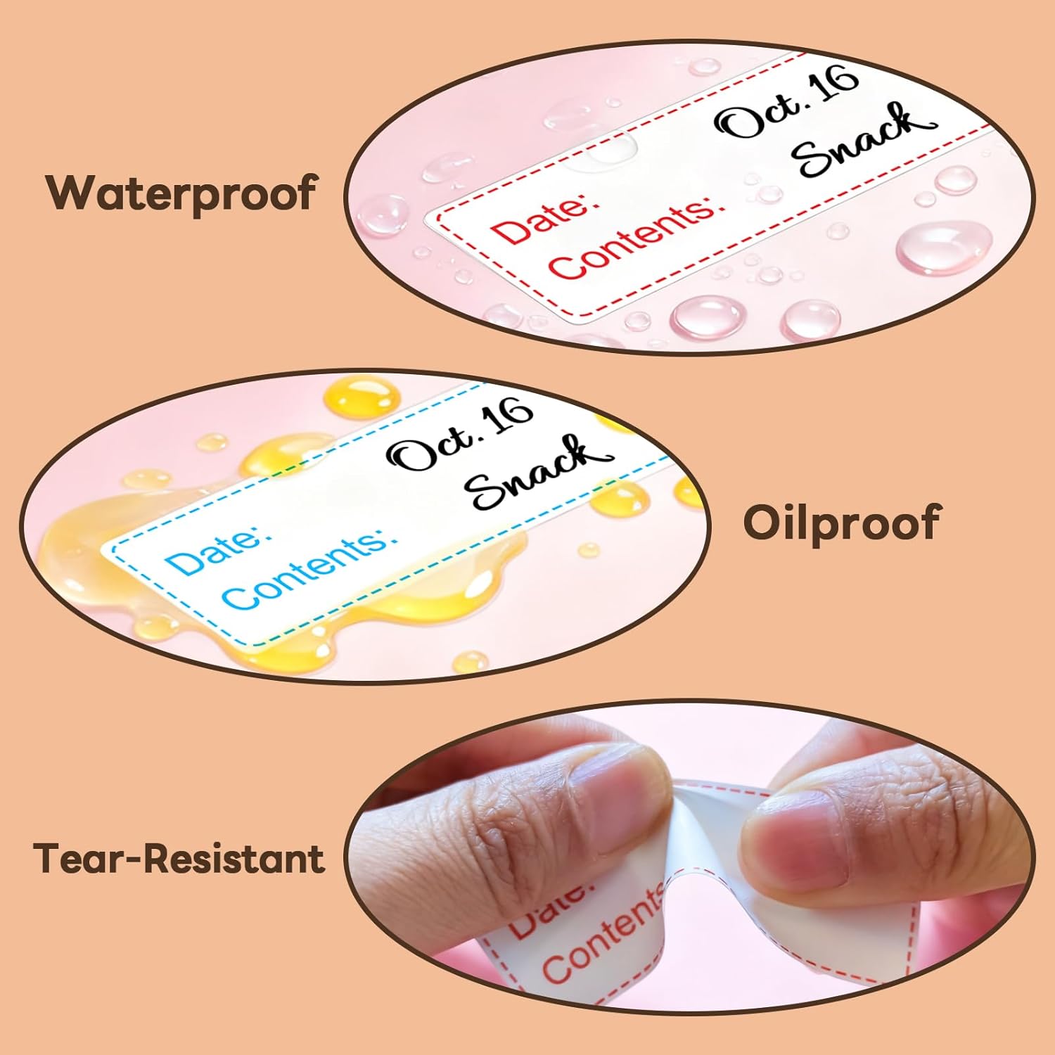 1" x 3" Freezer Labels, 350 PCS Removable Food Storage Stickers, 2 Color Waterproof & Oil-Resistant Write-On Freezer Labels for Kitchen, Refrigerator, Meal Prep, and Containers, TRSTGIX