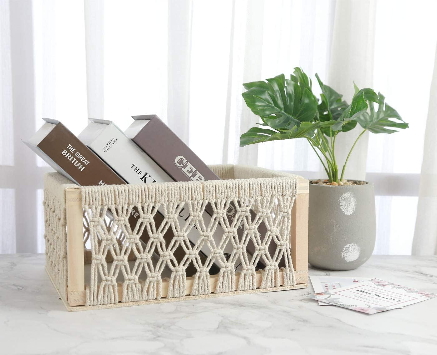 Macrame Baskets for Storage Set of 3, White Decorative Storage Bin for Living Room, Perfect Pampas Grass Holder