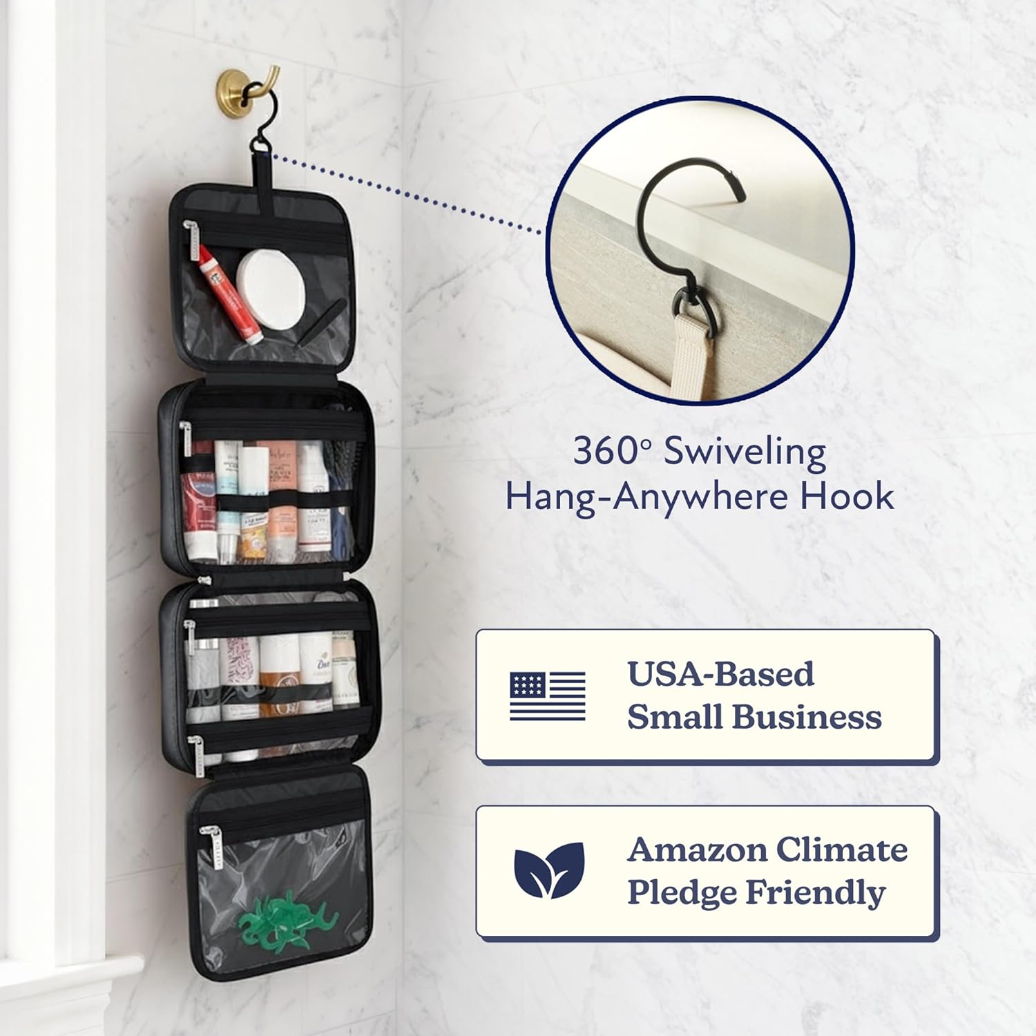 VANDEL Waterproof Hanging Toiletry Bag for Travelling, Hanging Makeup Organizer Bag, Cosmetic Travel Bags for Women Travel Toiletry Bags, Makeup Case Toiletries Organizer Hygiene Bathroom Shower Caddy