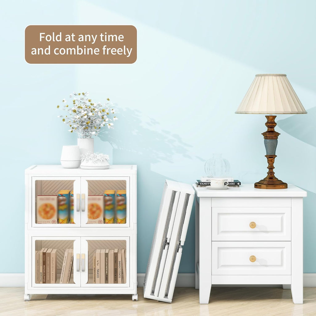 Large Clear Stackable Storage Bins with Lids, Foldable Storage Cabinet for Closet Organizers and Storage, Plastic Storage Box with Wheels 90 QT