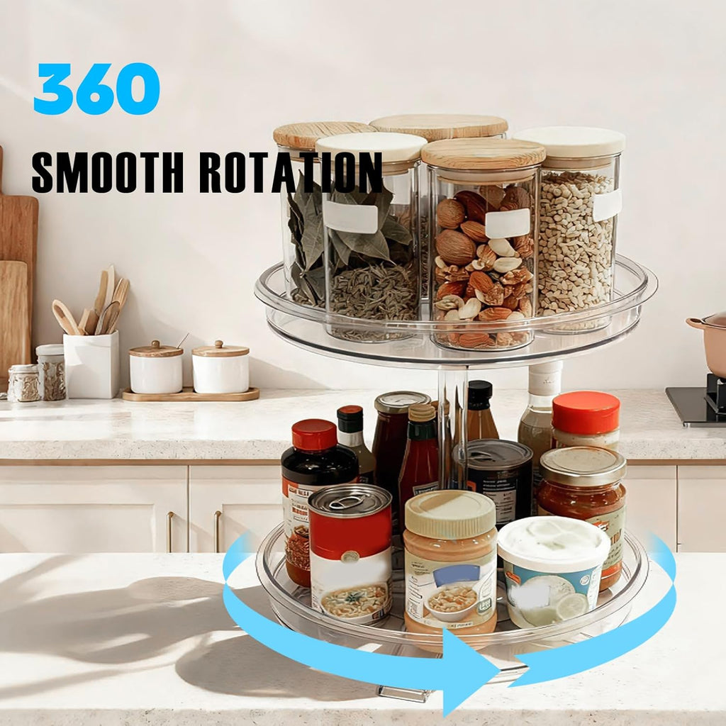 2 Tier Lazy Susan Organizer,9.7 Inch Lazy Susan Turntable for Cabinet,Rotating Spice Rack Organization for Kitchen,Refrigerator, Bathroom, Clear