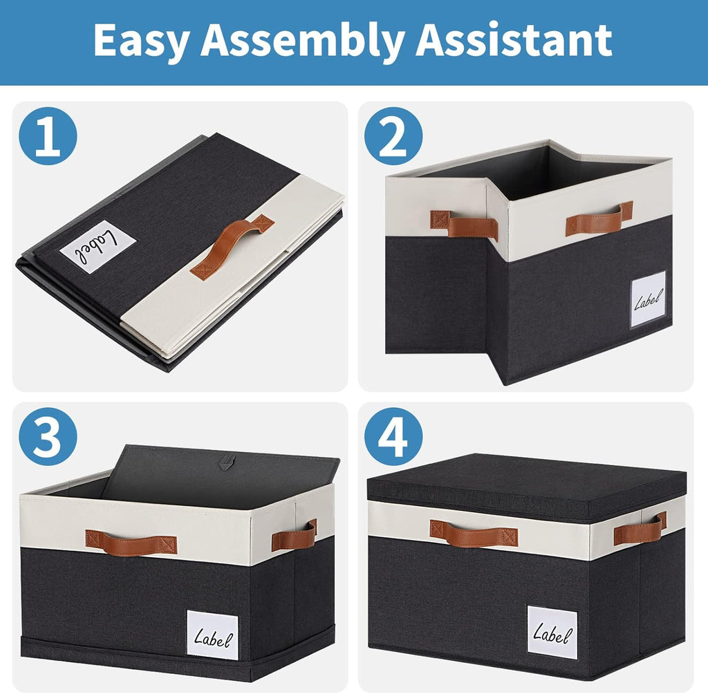 GhvyenntteS Fabric Storage Bins with Lids 6 Pack, Foldable Fabric Storage Baskets with Lid and Handles, Large Closet Organizers and Storage boxes with Label for Home Office (Black, 15" x 11" x 9.7")