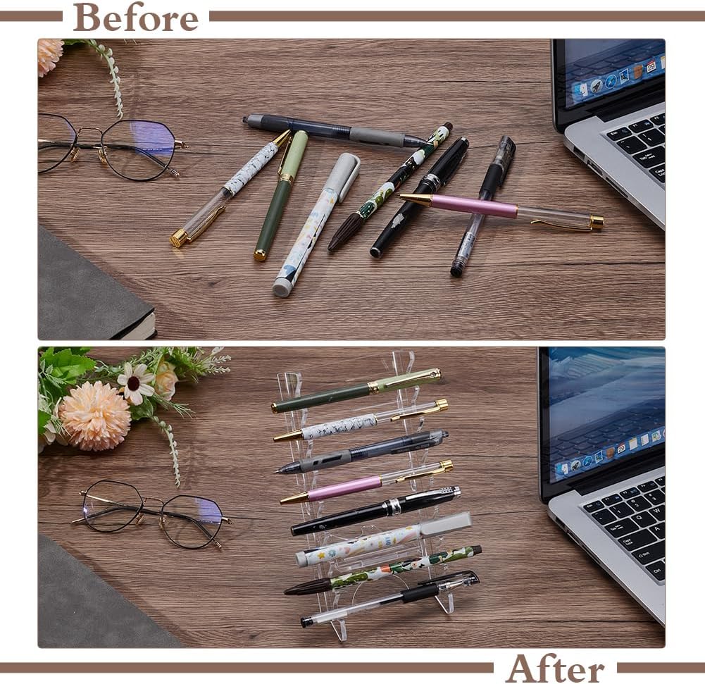 UNICRAFTALE 8-Slots Acrylic Pen Holder Clear Pen Display Stand Holder Makeup Brush Holder Makeup Brush Drying Rack Pencil Show Tool Rack for Office Home