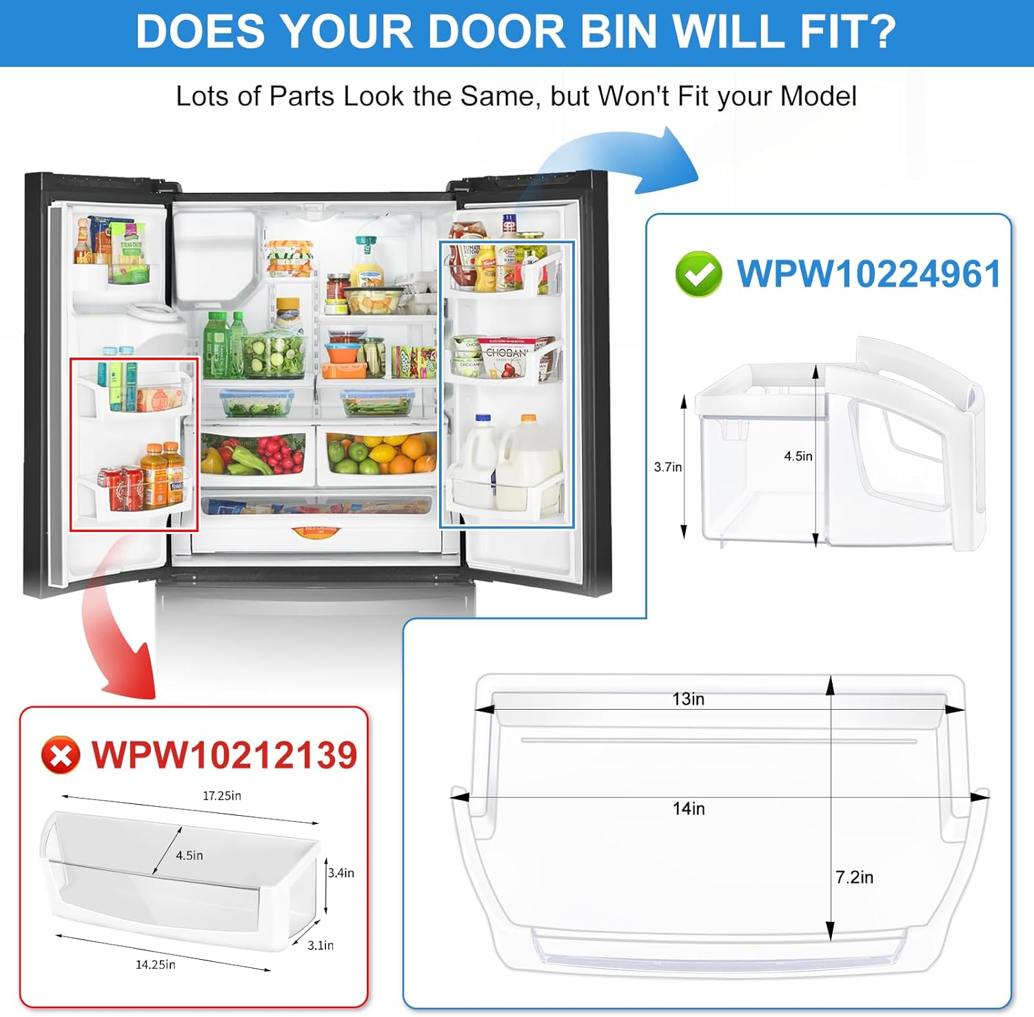 Upgraded WPW10224961 Refrigerator Door Bin Shelf Replacement Compatible with Whirlpool Maytag Refrigerator Door Shelf WRX735SDBM00 WRF555SDFZ00 W10224961 WRF555SDHB00 1872710 Fridge Bin Right