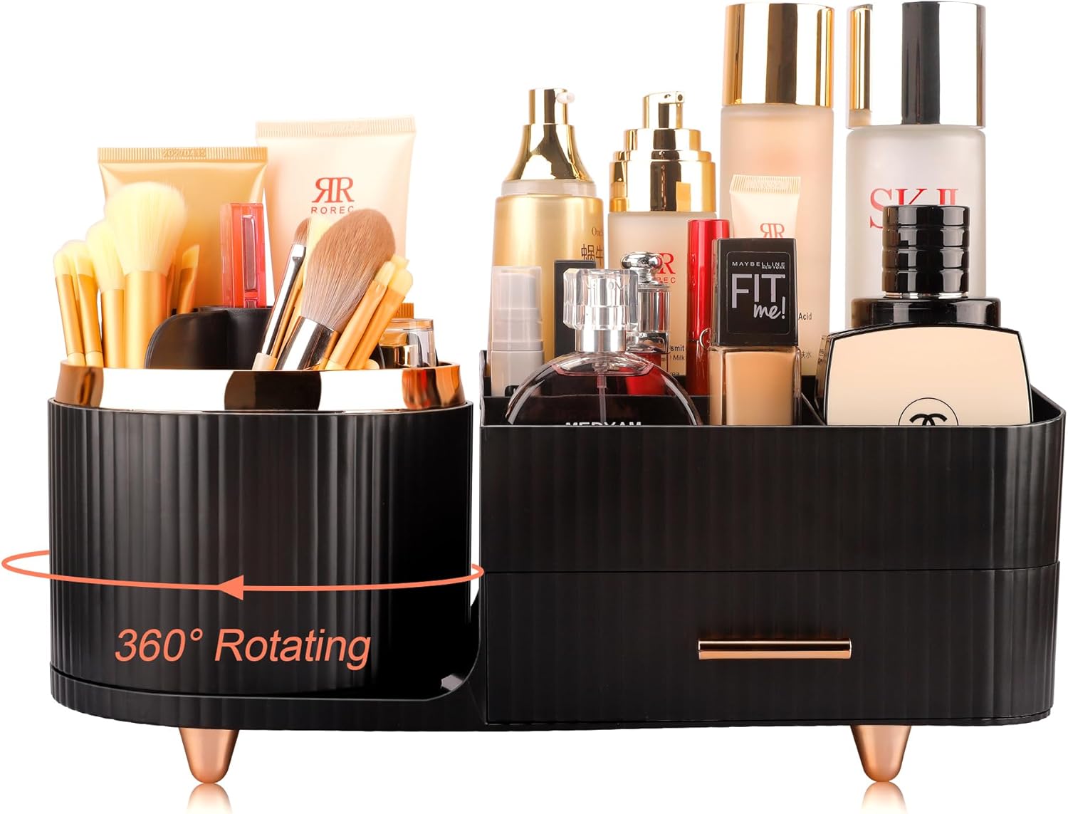 Makeup Organizer for Vanity, Cosmetic Display Case with Drawers, Fits Makeup, Skincare Products, Brushes, Lipsticks, and Other Accessories, Versatile Storage Solution (Black)