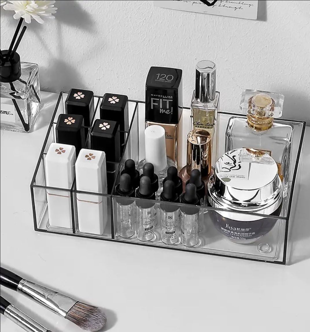 Clear Acrylic Makeup Organizer | Vanity Tray for Lipstick, Perfumes, Eyeshadow & Cosmetics