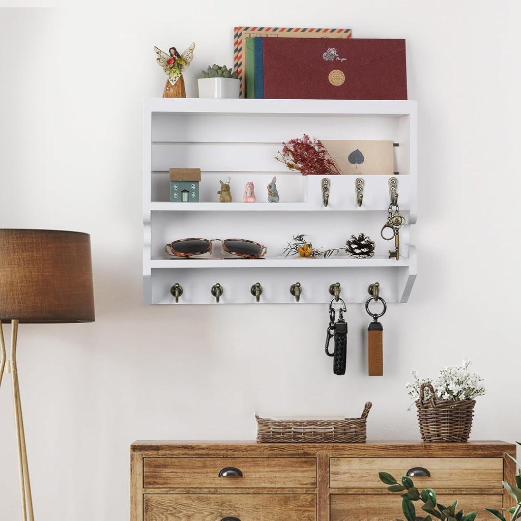 Innovation Key Holder for Wall, Mail Organizer with Key Hooks, Keys Holder on Wall, White