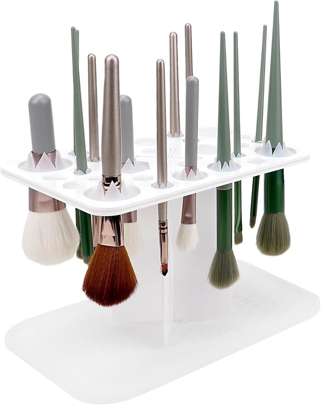 Makeup Brushes Drying Rack with Mat, 28 Holes Acrylic Brush Holder Stand Tree Tray, Folding Makeup Brush Holder (White)