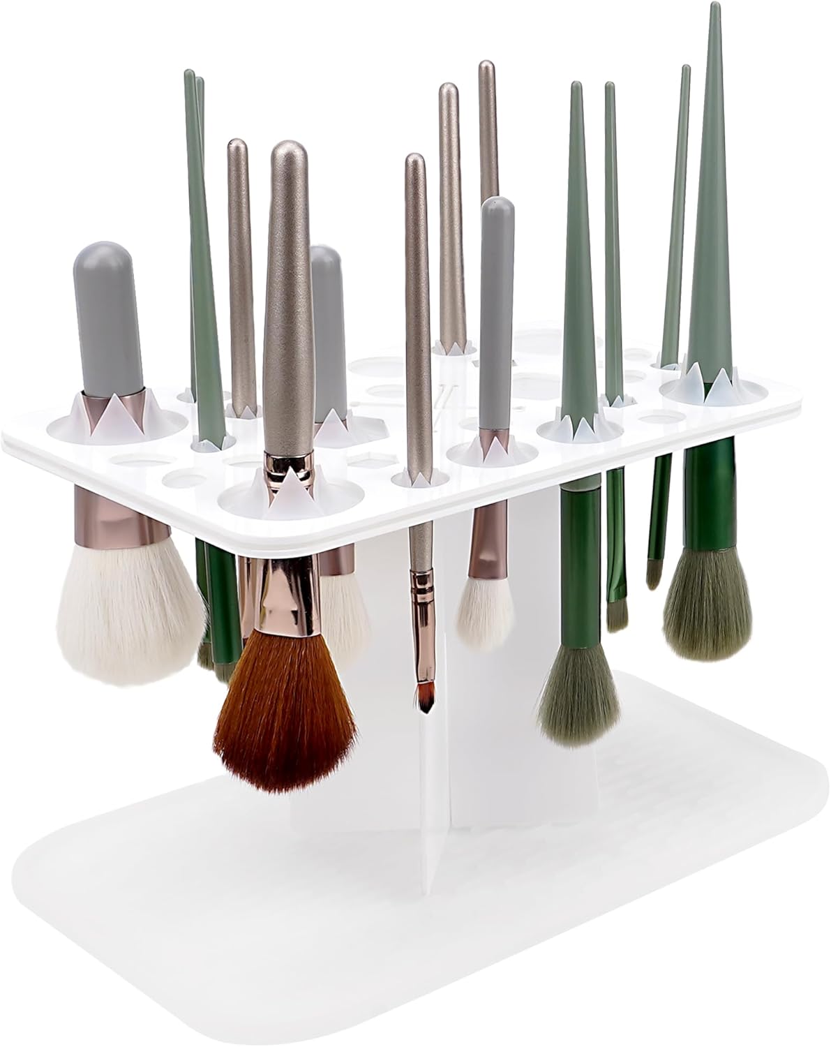 Makeup Brushes Drying Rack with Mat, 28 Holes Acrylic Brush Holder Stand Tree Tray, Folding Makeup Brush Holder (White)