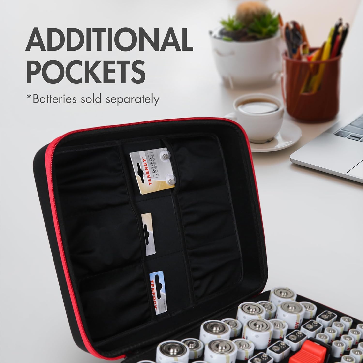 Tenergy Large Battery Organizer Storage Case with Battery Tester, Holds 120 Batteries AA AAA C D 9V (Batteries not Included)