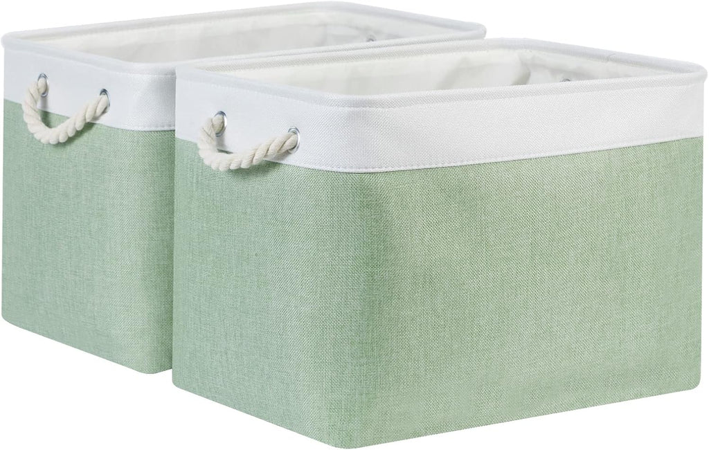 Bidtakay Baskets Fabric Closet Organizer Set of 2 Green Collapsible Storage Bins with Handles 16x12x12 in Large Decorative Tall Baskets for Shelves Nursery Baby Toys Storage Living Room Decor