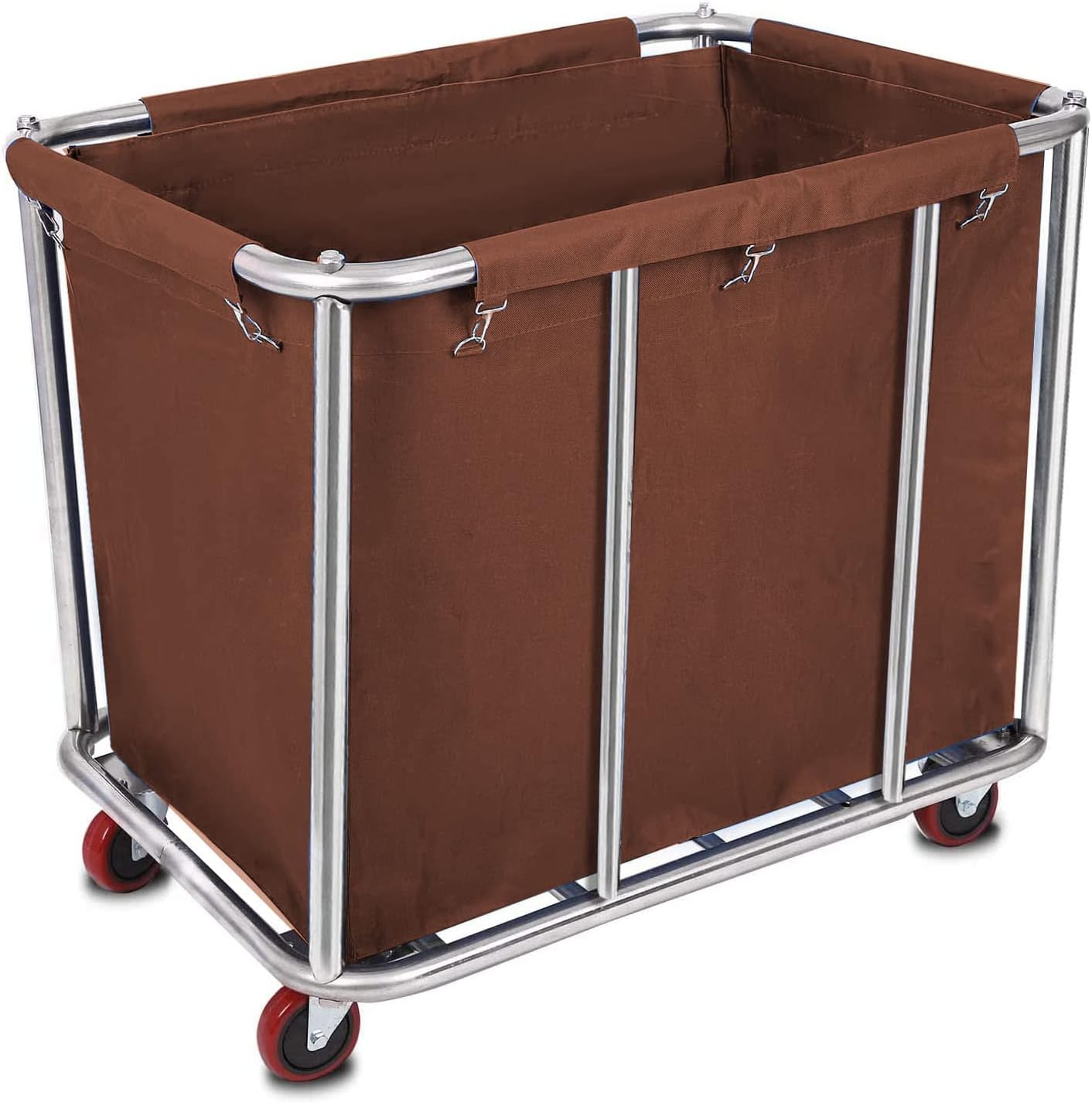10 Bushels Laundry Cart Commercial/Home,Heavy Duty Large Stainless Steel Rolling Laundry Basket with Wheels，for Laundry Organizer and Storage,260LBS Load (Brown)