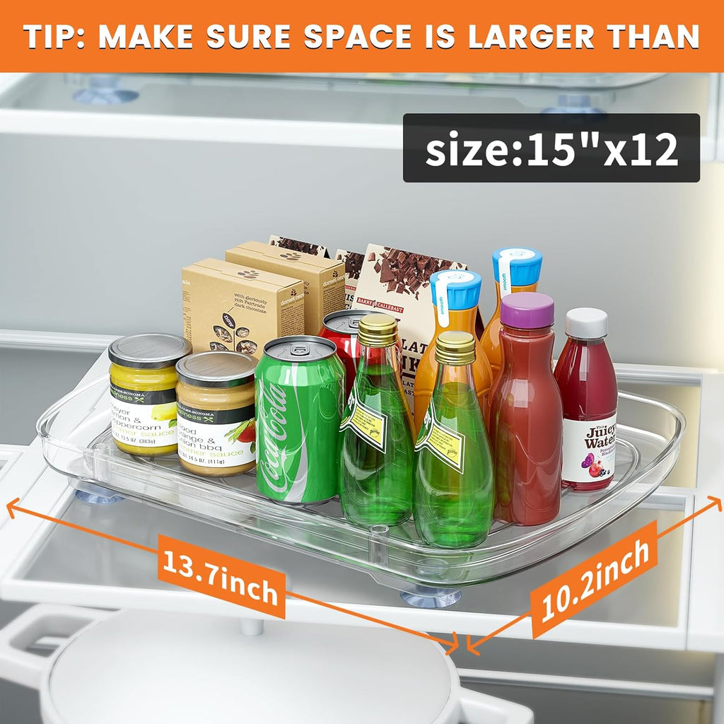 HIYOHIYO Clear Lazy Susan for Refrigerator Rectangular Fridge Turntable Organizers and Storage Pull Out & 360° Rotating for Cabinet Pantry Kitchen Table Bathroom (2-Pack 13.7"x10.2")