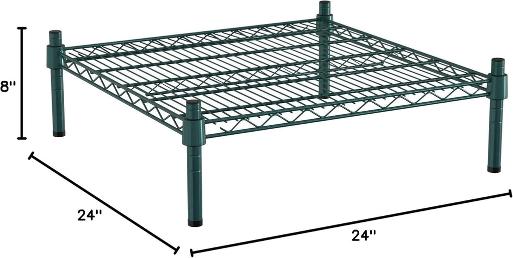 24" x 24" NSF Green Wire Stationary Dunnage Storage Rack with 8" Posts Ideal for Commercial Kitchen Home Garage Warehouse Shelters
