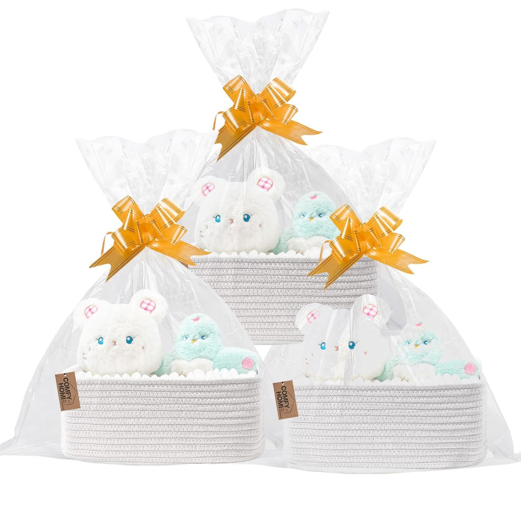 COMFY-HOMI 13" x 8.5" x 5.1" Storage Baskets for Organizing | Cotton Rope Woven Basket | Toy Storage Bin Box | Basket for Shelves, Closet Organizer Bin, Decorative Closet Shelf, 3 Pack, White