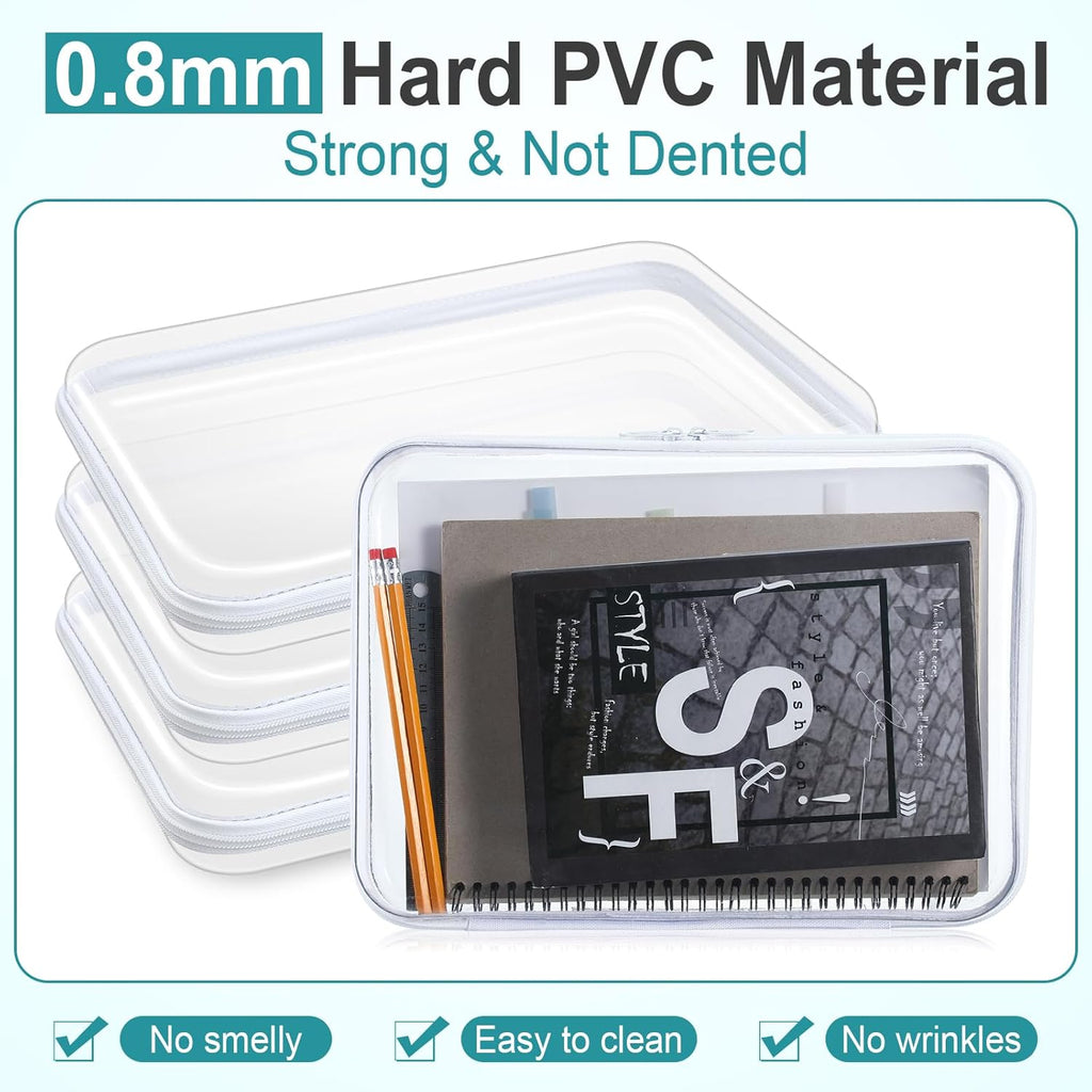 Sanwuta 6 Pcs Clear Hard Zipper Case Hard Plastic Zipper Pouches Transparent Makeup Bag Pencil Pouches for Travel Snacks Christmas Trinket Storage Organizer Box(White,12.6 x 9 x 2 Inch)