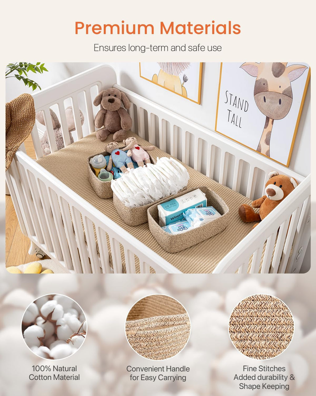 Small Woven Basket, 12 x 8 x 4.5 Inches, Storage Basket for Organizing, Cute Small Rope Shelf Closet Cube Storage Bins Baskets for Shelves, Dog Toy Gift Baskets Empty, 3 Packs, Mixed Brown