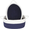 Sea Team 2-Pack Cotton Rope Baskets, 10 x 7 x 4 Inches Small Woven Storage Basket, Fabric Tray, Bowl, Oval Open Dish for Fruits, Jewelry, Keys, Sewing Kits (Dark Blue & White)