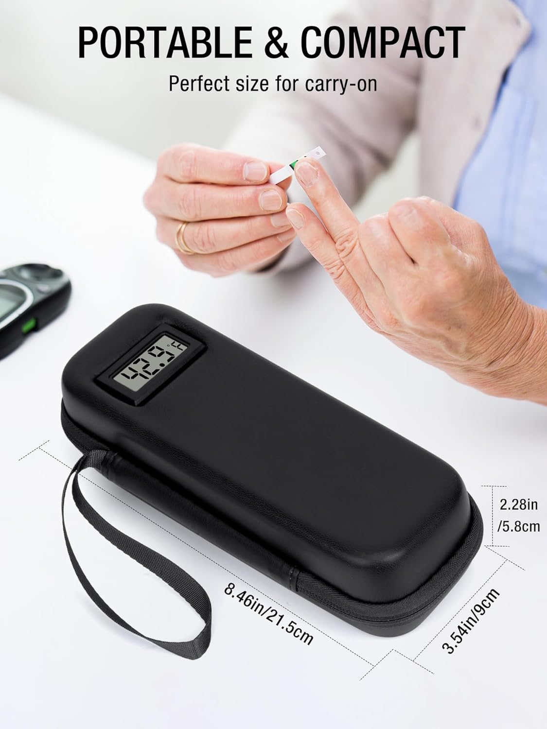 Insulin Cooler Travel Case TSA Approved, Temperature Display Insulin TravelCase, Portable Insulin Pen Cooler Travel Case for Insulin Ice Pack, Travel Diabetic Supplies (Black)