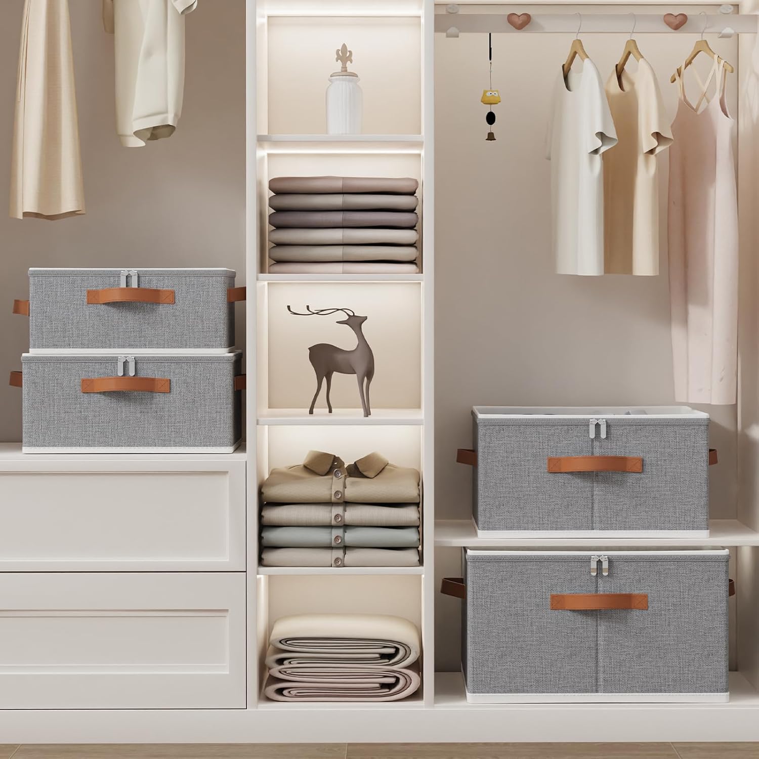 OUTBROS Large Storage Bins with Lid, Foldable Bags, Wardrobe Organiser with Handle and Zipper, Used for storing clothes, blankets, pillows, 19.7 x 15.7 x 11.8 inch, 2-Pack