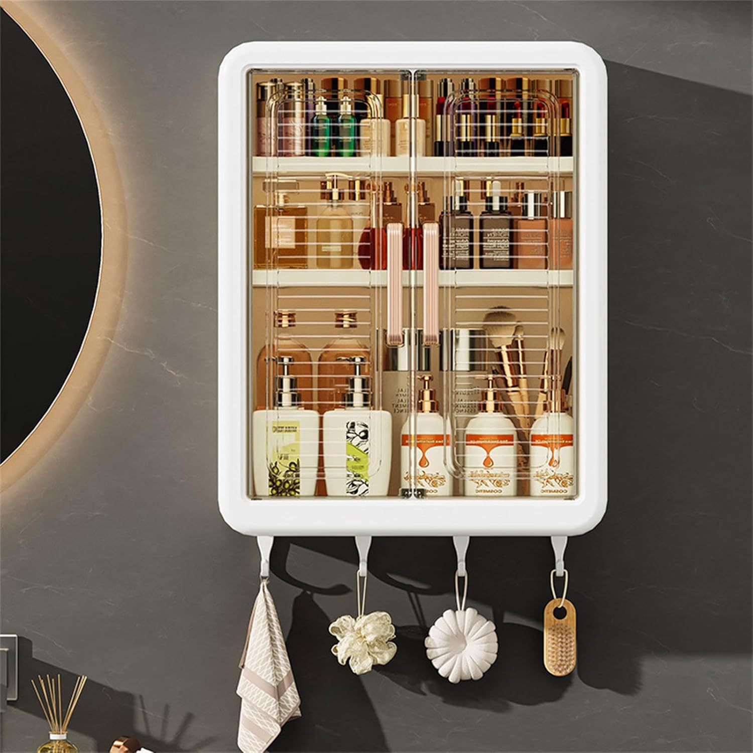 Without Drilling Wall Mounted Makeup Organizers Large Capacity Bathroom Storage Shelf for Cosmetics Skin Care Product