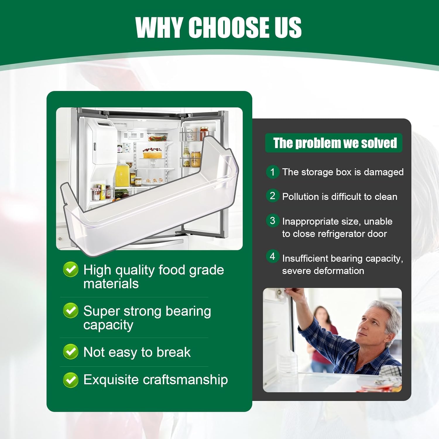 WPW10555822 Refrigerator Door Half Shelf Bin Compatible with Whirlpool WRF736SDAM12 WRF736SDAB12 WRF736SDAF12, W10555822 Fridge White Transparent Door Box Replace AP6022900 3021867 PS11756237