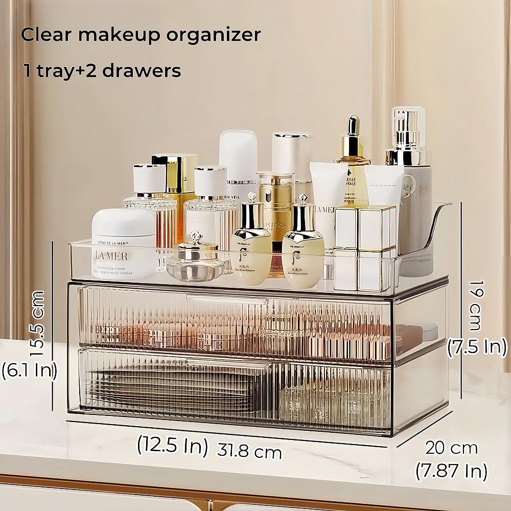 Makeup Organizer Countertop Large Cosmetic Display Cases Cosmetic Organizer Skin care Organizer, 2 Drawers